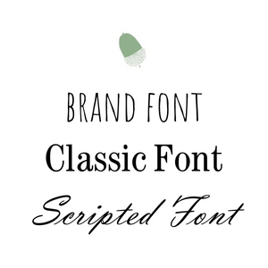 Our three personalisation font options. Brand font, classic font or scripted font.